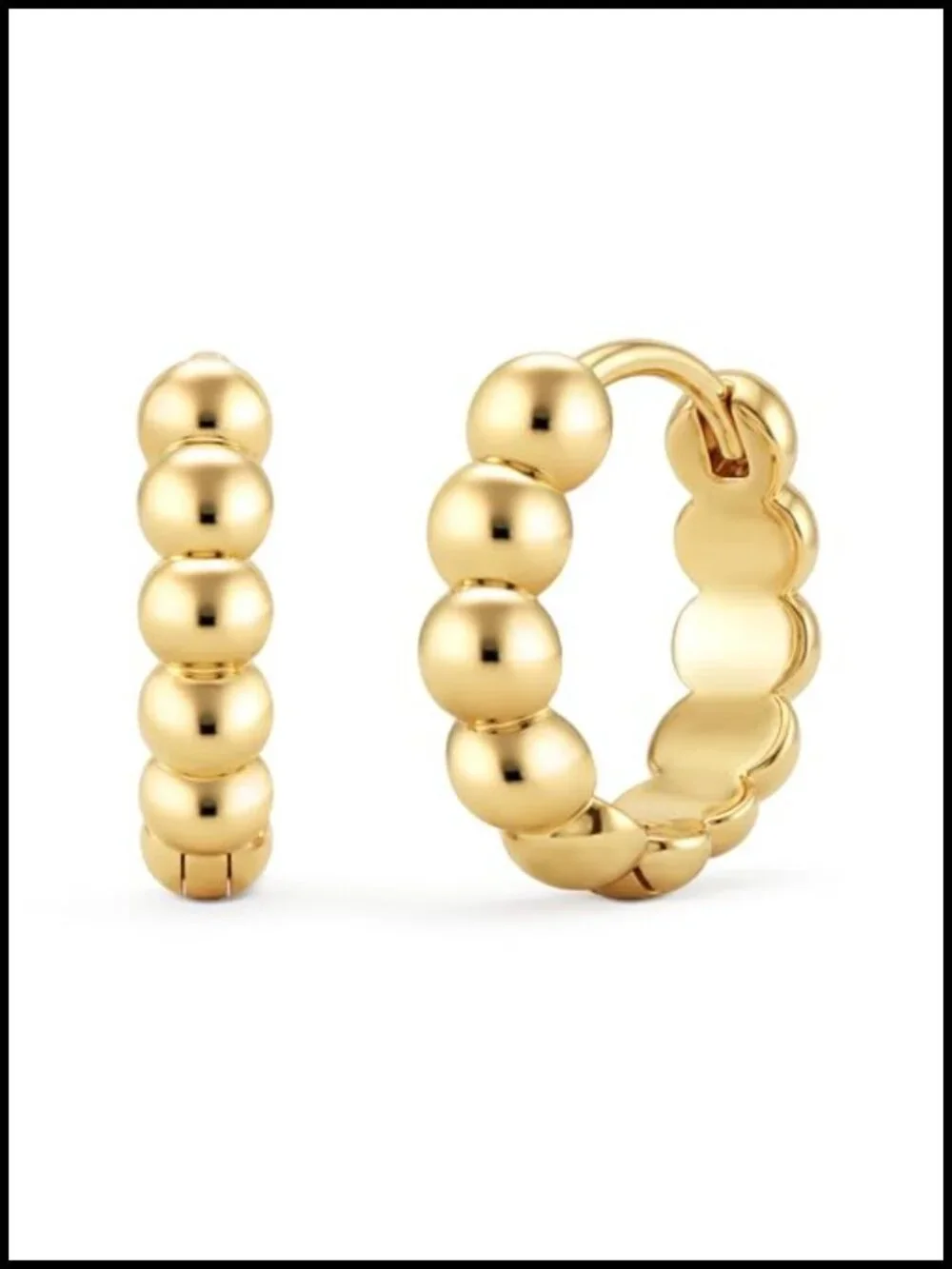 14k Gold Plated Beaded Huggie Hoop Earrings Dainty Stacking Hypoallergenic